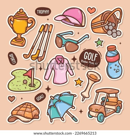 Golf Cute Doodle Vector Sticker Collection 