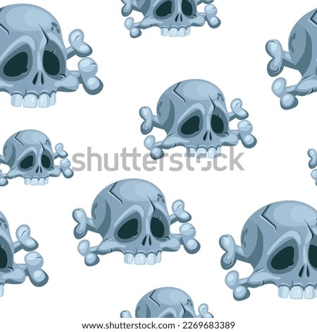 Seamless pattern with Human skull and crossbones, head of skeleton. Symbol of death or dangerous. Design element for halloween holiday