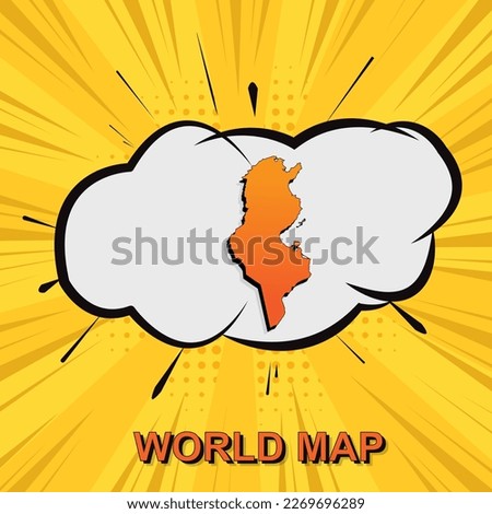 Tunisia Map - World map vector template with isometric and comic art style including shadow, black and orange color on yellow background for design, infographic - Vector illustration eps 10