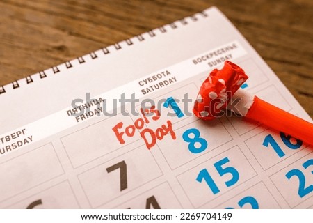 The date of April 1 on the calendar close up. April Fool's Day.