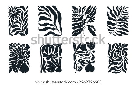 Abstract groovy floral posters. Modern trendy Matisse minimal style. Hand drawn design for wallpaper, wall decor, print, postcard, cover, template, banner. Royalty-Free Stock Photo #2269726905