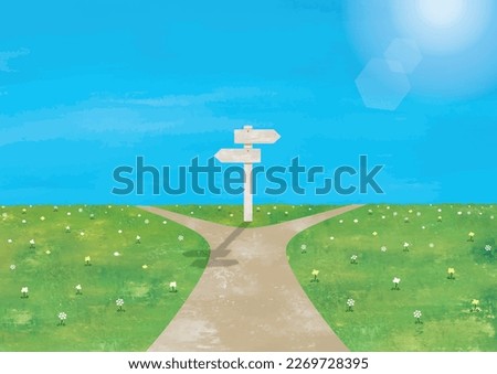 Crossroads in life landscape watercolor Royalty-Free Stock Photo #2269728395