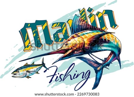 Striped Marlin Fish, Swordfish, Kajikia audax, Nairagi vector image,