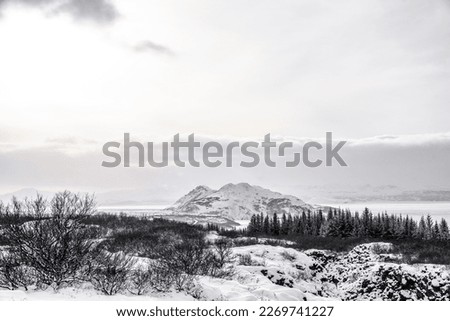 Winter snow landscape Iceland with mountains