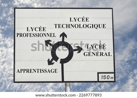 French school counselling concept with a road sign