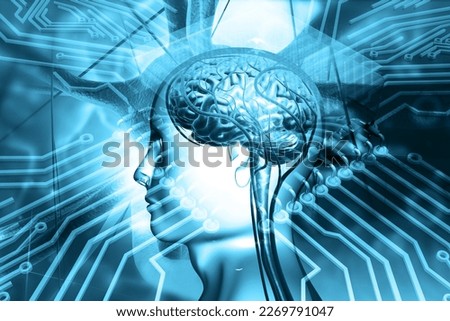 Human brain anatomy. AI concept. Digital background. 3d illustration	