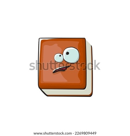 Book character. Cartoon brown paper book character isolated on white background. Funky book character with eyes and mouth. Vector brown book clip art, emoji, label and sticker