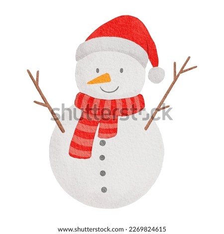 Snowman Wearing Santa Hat Watercolor Clip Art