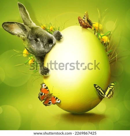 Easter composition with rabbit. Festive decoration. Happy Easter.