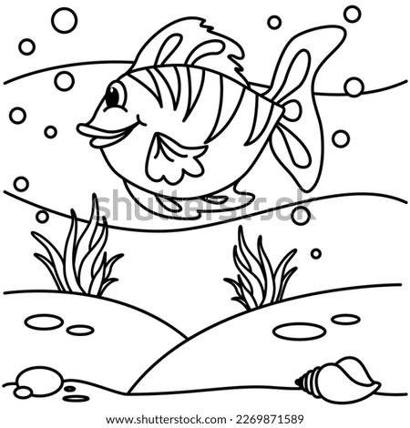 Funny fish cartoon vector coloring page