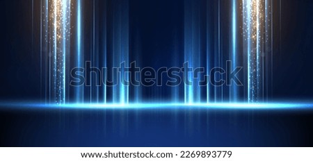 Abstract technology futuristic light blue stripe vertical lines light on blue background with gold lighting effect sparkle. Vector illustration Royalty-Free Stock Photo #2269893779