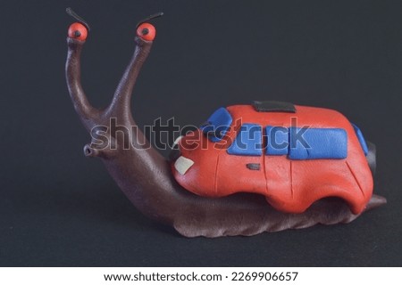 snail car molded from plasticine dark background wallpaper for children background 3d model 