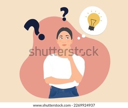 Beautiful young women are standing, thinking about new ideas for work. Vector illustrations. Royalty-Free Stock Photo #2269924937