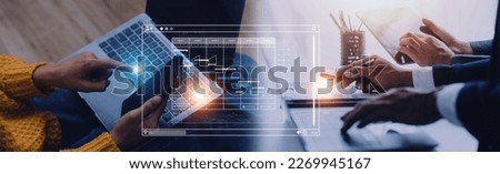 Project manager working with Gantt chart schedule to plan tasks and deliverables. Scheduling activities with a planning software, Corporate strategy for finance, operations, sales, marketing. Royalty-Free Stock Photo #2269945167