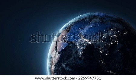 Planet Earth at night. Earth in deep black space. India and Asia continent. Elements of this image furnished by NASA
