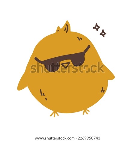 Cute Easter friendly baby chicken wearing sunglasses bird spring illustration in kawaii style, isolated on white background, hand drawn doodle style