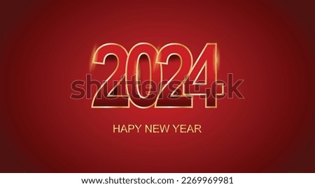 2024 Happy New Year red and gold number design template. Holiday greeting card design. Vector illustration.