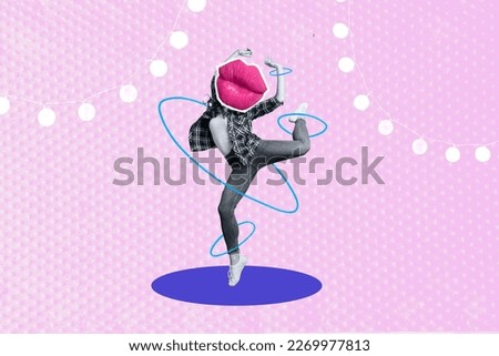 Creative photo 3d collage artwork poster of crazy carefree lady have fun big lips instead face isolated on painting background