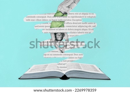 Creative retro 3d magazine collage image of funny funky guy diving book world isolated painting background