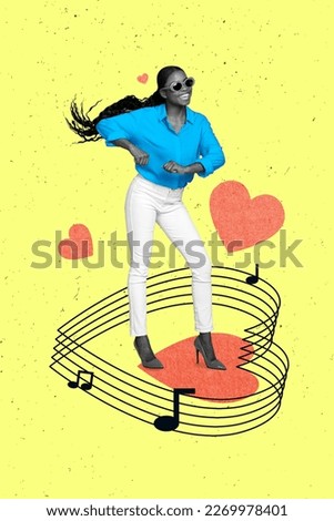 3d retro abstract creative collage artwork template of smiling happy lady enjoying 14 february songs isolated painting background