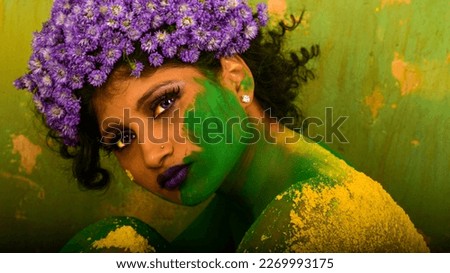 woman playing in colours during festival of colours called as holi to celebrate arrival of spring in India #UniqueSSelf Royalty-Free Stock Photo #2269993175