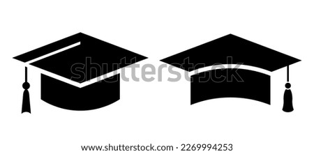 Academic mortarboard hat icons, school graduation symbol on white background, educational flat design illustration Royalty-Free Stock Photo #2269994253