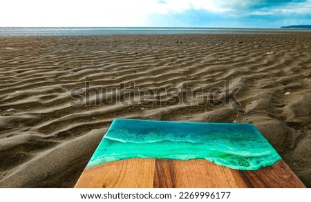 Rustic Sea Waves Wooden Board on a Sandy Beach