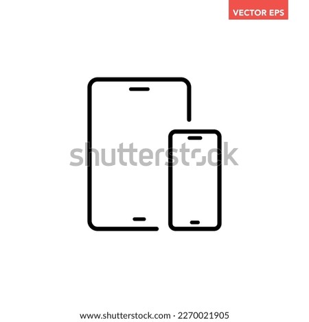 Black set of pad and phone line icon, simple electronic gadgets flat design pictogram, infographic vector for app logo web website button ui ux interface elements isolated on white background