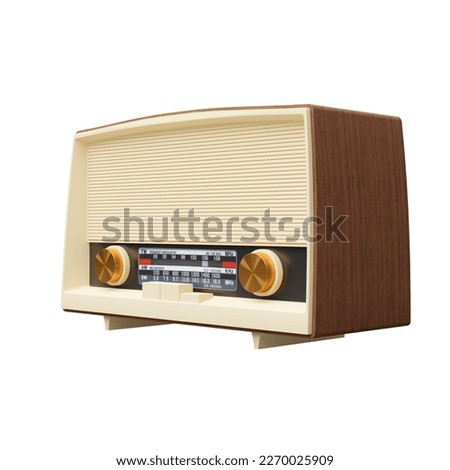 Vintage style radio with wooden case on white background with clipping path 3d render illustration