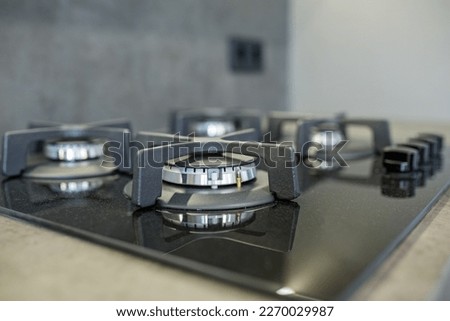 Gas stove close-up. Home and cooking concept.