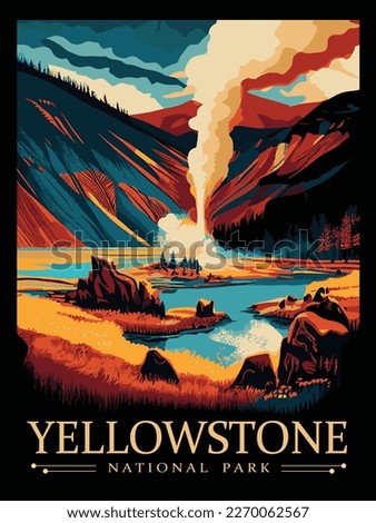 Vector illustration of colorful Yellowstone national park poster concept. Royalty-Free Stock Photo #2270062567