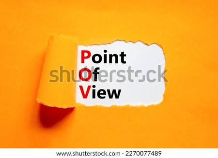 POV point of view symbol. Concept words POV point of view on white paper on a beautiful orange background. Business and POV point of view concept. Copy space.