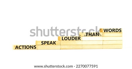 Actions speak louder words symbol. Concept words Actions speak louder than words on wooden blocks. Beautiful white table white background. Business new mindset for results concept. Copy space.