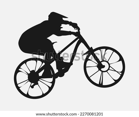 mountain biker doing jumping. silhouette vector. cyclist, racer, downhill concept. suitable for t-shirt design, print, poster, sticker, for personal use, gift, cyclist community.
