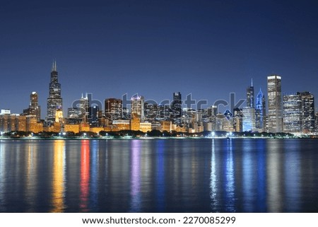Chicago, Illinois, USA downtown skyline from Lake Michigan at dusk. Royalty-Free Stock Photo #2270085299