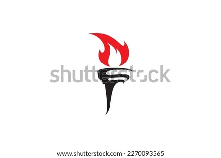 Torch logo with burning fire in flat design