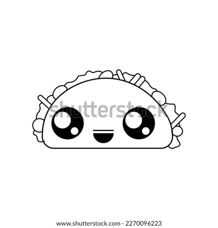 Taco vector illustration template for Coloring book. Drawing lesson for children	