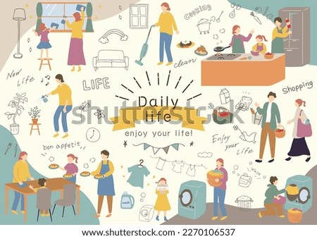 Illustration of a family enjoying their daily life Royalty-Free Stock Photo #2270106537
