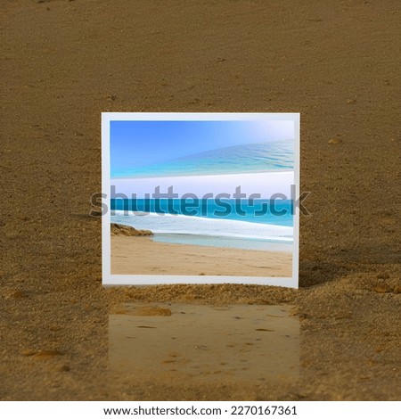 square photo card on a beach - greeting card on beach sand