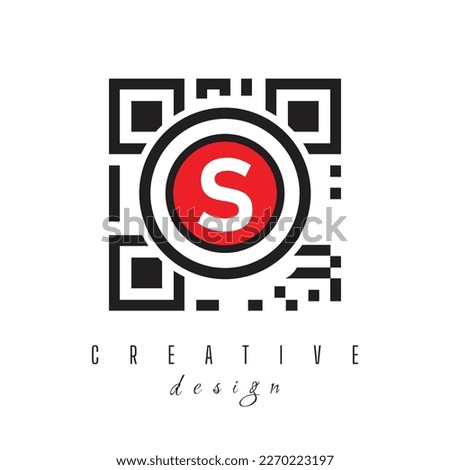 Letter S with QR Code and Barcode Logo Design. Circle Rounded Logo on White Background