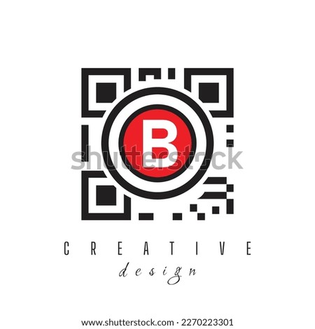 Letter B with QR Code and Barcode Logo Design. Circle Rounded Logo on White Background