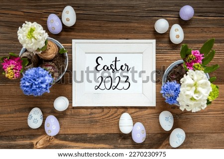 Spring Flowers With Easter Egg Decoration, English Text Easter 2023, Frame