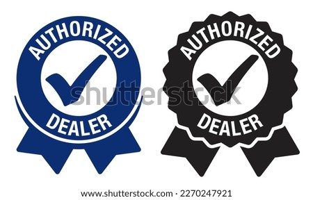 Authorized dealer icon in blue circular seal stamp with check mark. Verified seller isolated badge Royalty-Free Stock Photo #2270247921
