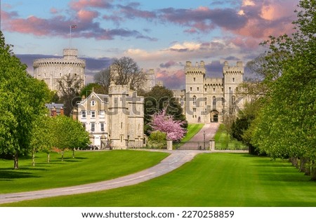 Windsor castle at sunset, London suburbs, UK Royalty-Free Stock Photo #2270258859