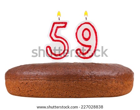 birthday cake with candles number 59 isolated on white background