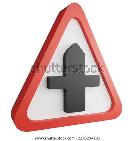 3D render crossroads ahead sign icon isolated on white background, red mandatory sign