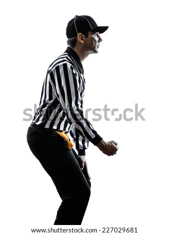 american football referee gestures clipping in silhouette on white background