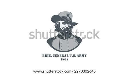 Vector monochrome stylistic portrait of a brigadier general of the us army during the civil war. Logo, sticker or icon on a white isolated background.