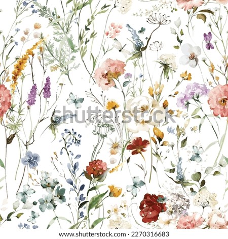 Wildflower Watercolor, Seamless Pattern, Garden Flowers, Floral, Boho, Watercolor Flower