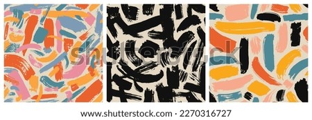 Colorful abstract brush stroke painting seamless pattern illustration. Modern paint line background in fun summer color. Messy graffiti sketch wallpaper print, freehand rough hand drawn texture. Royalty-Free Stock Photo #2270316727